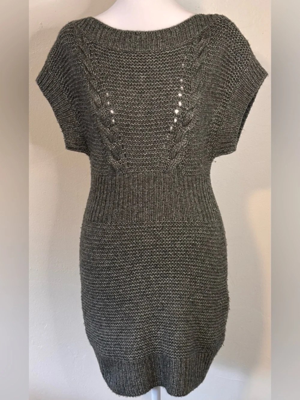 🌸 Armani Exchange Heather Gray Off-the-Shoulder Knit Dress Sweater Size Small